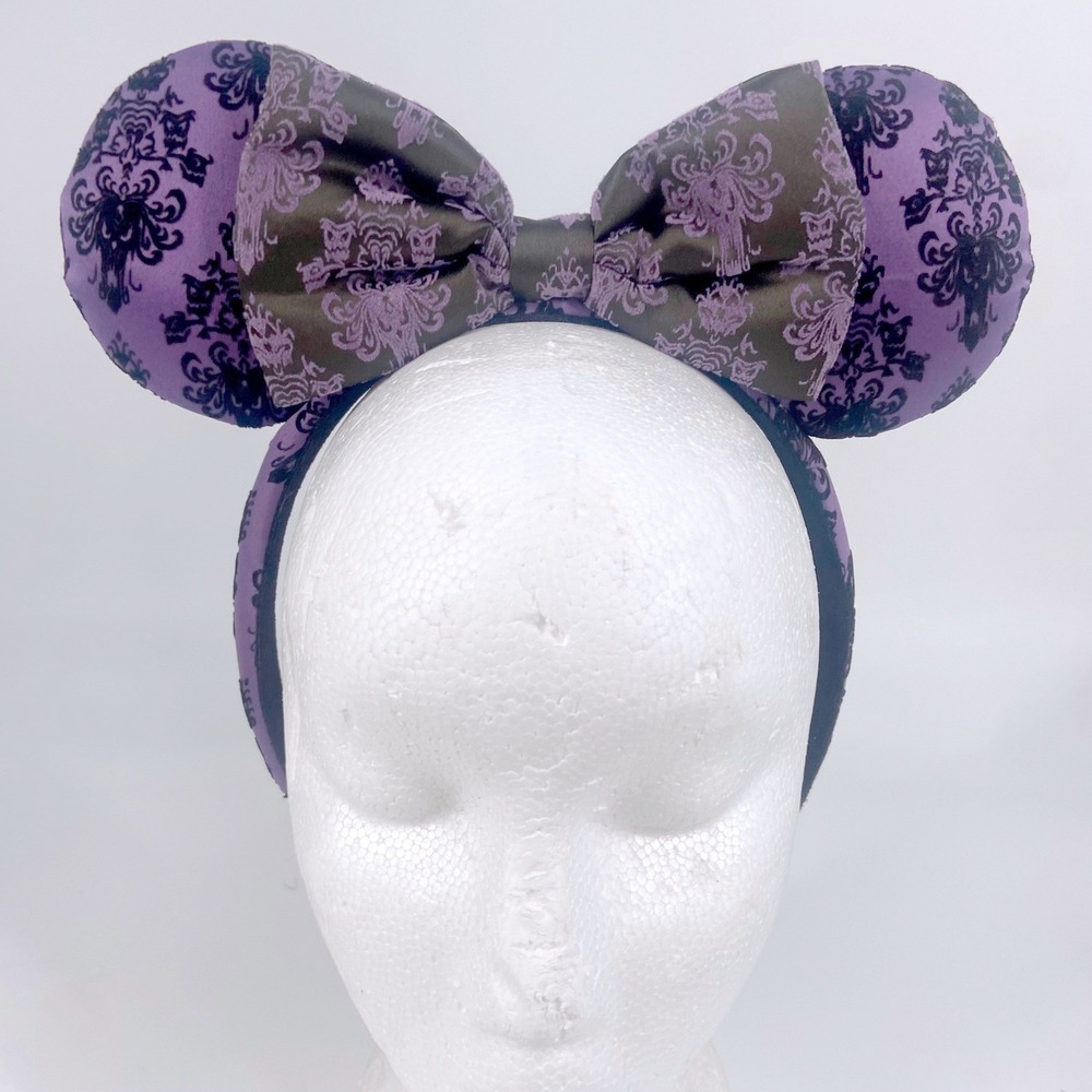 Disney Haunted Mansion Minnie Mouse Ears Headband Purple/Black Damask Wallpaper